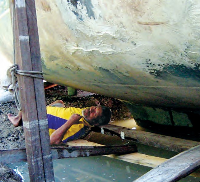 The local villagers, who had no access to heavy equipment, righted her by digging a hole beneath her keel with shovels. This gave them access to patch the holes in the starboard side.