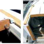 As a finishing touch, Chas fitted a more elegant lock, at left. With new trim, the hatch is functional and presentable, at right.