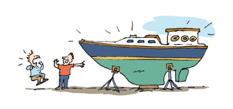 illustration of two men with a boat