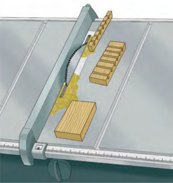illustration of cutting wood with table saw