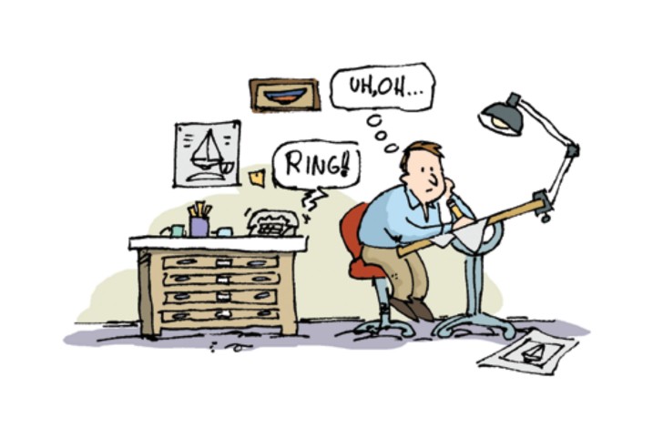 illustration of a man drawing at a drafting table