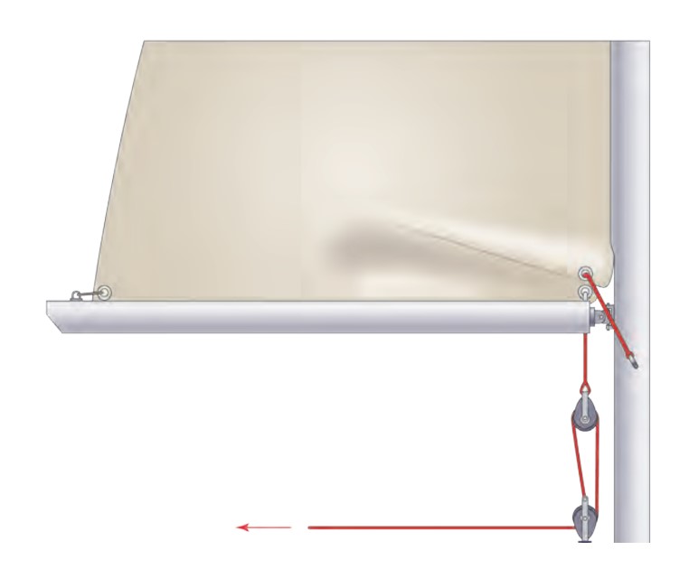 The pucker created when the Cunningham is hauled down to the boom does not adversely affect the sail.