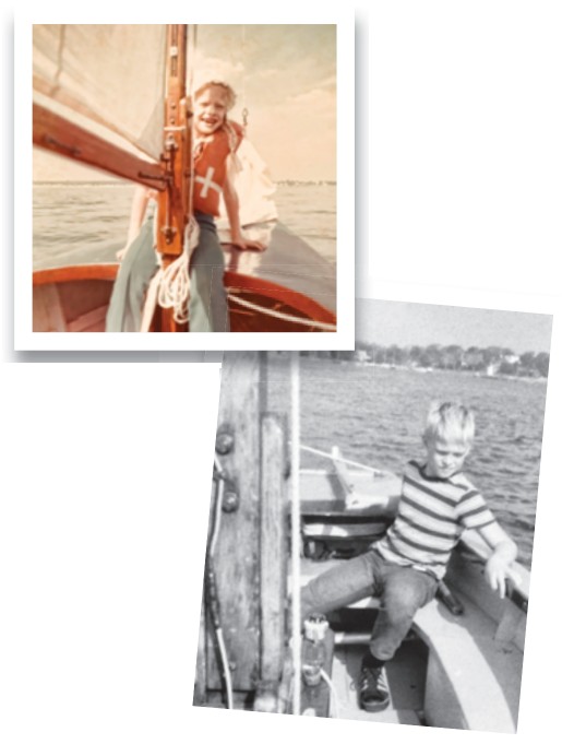 Robin, top, was just happy to be aboard Hee Haw. Geoff, at right, took the responsibility of being a "fully qualified helmsman" very seriously.