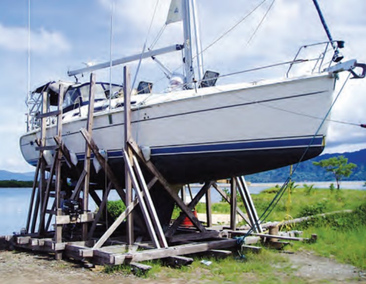 In Savusavu, Tuki and his team built a cradle for Viani and hauled her ashore so Brian could set about making her seaworthy again.