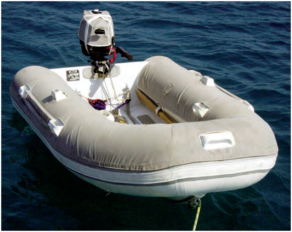 In July 2010, floating behind Cormorant at anchor in Paros, Greece, the dinghy still looks great.