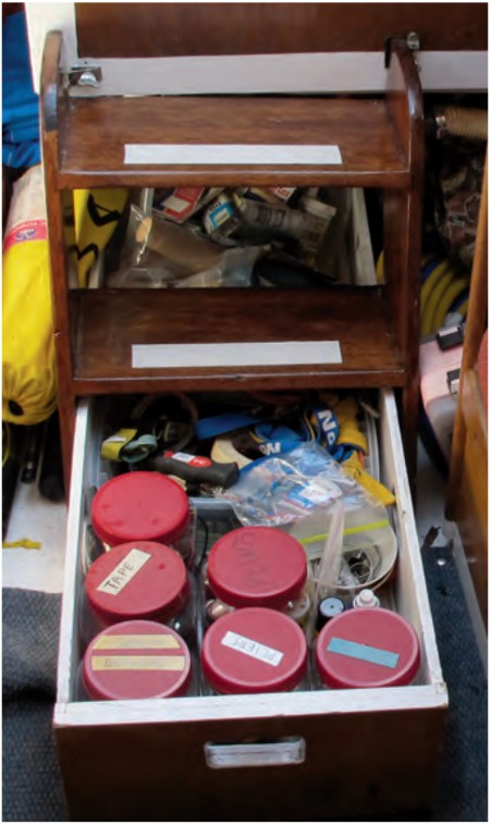 A very, very long storage drawer is fitted under the companionway ladder and cockpit.