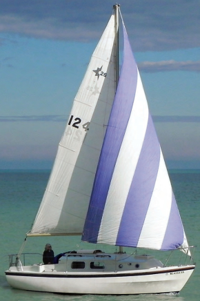 John Vokaty and his daughter Judy in Poise demonstrate the Westerly Centaur’s light-air sailing prowess on Lake Michigan.