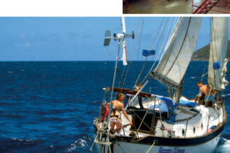 In 1974, Westsail Corp. opened a production facility in North Carolina, above, to help meet the booming demand. The Westsail 32, below, wasn’t fast (its nickname was the Westsnail 32), but with its heavy displacement, low freeboard, and full keel, it is an eminently seaworthy design. And with a long waterline, it does get moving nicely in a stiff breeze. In 1973, the base price of a Westsail 32 was $29,950.