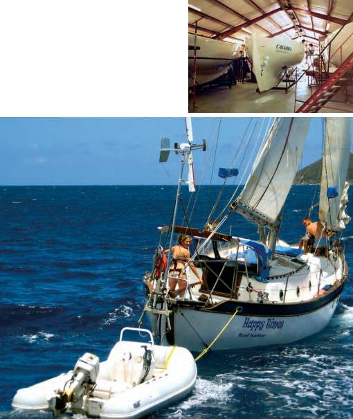 In 1974, Westsail Corp. opened a production facility in North Carolina, above, to help meet the booming demand. The Westsail 32, below, wasn’t fast (its nickname was the Westsnail 32), but with its heavy displacement, low freeboard, and full keel, it is an eminently seaworthy design. And with a long waterline, it does get moving nicely in a stiff breeze. In 1973, the base price of a Westsail 32 was $29,950.