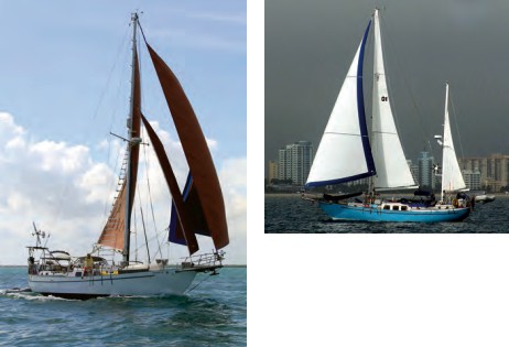 Varua, at left, is a cutter-rigged Westsail 42; others were rigged as ketches. Small World, the author’s Westsail 42, hull #1, above, has been “maintained to perfection.” This Bill Crealock design expanded the model line and gained publicity when Walter Cronkite purchased one. In 1975, its base price was $79,500.