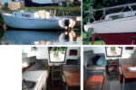 In fresh paint, at left, Jim’s Morgan 24 looks vastly better than when he bought her, at right. The bulkhead repair prompted Jim to remove the counter, bottom left, and install seating in its place, bottom right.