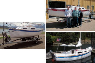 Air Born, at left on facing page, shows off the beauty of Colorado’s Lake Dillon. And vice-versa. Sage Marine’s Matt Thaler is all smiles, at right, at the prospect of turning Irish Rose over to her new owners, Chuck and Mary Kay Breslin of Montana. Air Born is based in Colorado, but she’s seen here on a visit to Otter Bay, British Columbia, below.