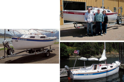 Air Born, at left on facing page, shows off the beauty of Colorado’s Lake Dillon. And vice-versa. Sage Marine’s Matt Thaler is all smiles, at right, at the prospect of turning Irish Rose over to her new owners, Chuck and Mary Kay Breslin of Montana. Air Born is based in Colorado, but she’s seen here on a visit to Otter Bay, British Columbia, below.