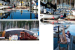 The calm water, at left, belies the upheaval of the explosion the day before that destroyed the 38-foot powerboat once moored in the slip and now a splintered hull, below. Enough debris littered the water and surrounding boats, top of facing page, for harbormaster Ron Amundson, bottom of facing page, and his crew to fill a 30-cubic yard dumpster.