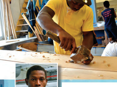 Sekou Kroma, above and left, spoke little English when he signed up for Rocking the Boat. The program gave him a group of friends, a purpose, and boatbuilding skills with which he earns money.