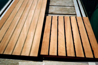 After the excess was trimmed and sanded, the rubber caulking strips gave the seats a non-skid surface.