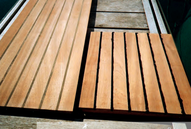 After the excess was trimmed and sanded, the rubber caulking strips gave the seats a non-skid surface.