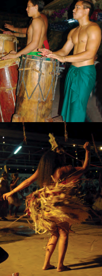 The sound of drums, at right, drew Heather and friends to witness a spectacle of music and dance, below.
