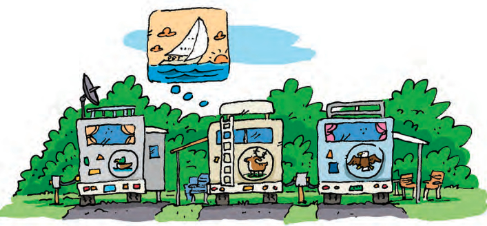 Illustration of campers dreaming of sailing
