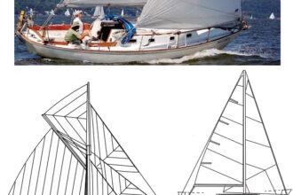 Rob Mazza’s Corvette, Trillium IV, is an example of a CCA keel/centerboarder. Rob traces her origins to the 1885 America’s Cup defender, Puritan, at left on facing page, although somewhat evolved, at right on facing page.