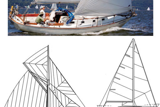 Rob Mazza’s Corvette, Trillium IV, is an example of a CCA keel/centerboarder. Rob traces her origins to the 1885 America’s Cup defender, Puritan, at left on facing page, although somewhat evolved, at right on facing page.