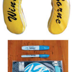 When adhesive-backed vinyl letters refused to stick to the buoy’s vinyl cover, Ferman went to permanent markers and stencils, below.
