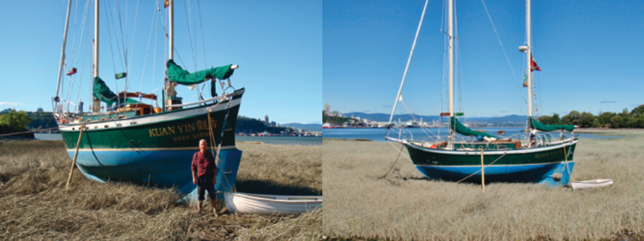 Once the Cutless bearing was replaced, Dennison, at left, had little else to do but admire the view, below, while he waited for the tide to return.