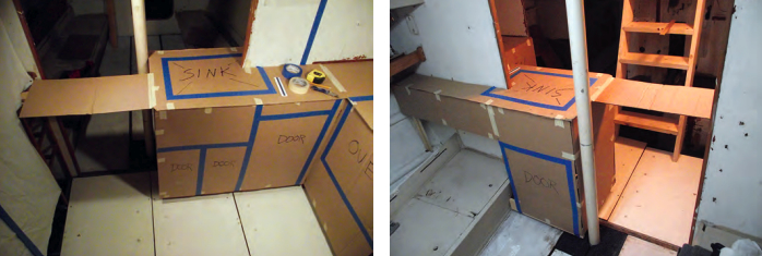 Adding the flat surfaces allowed Carl to test the placement of doors. The fold-down counter extension was a last-minute idea.