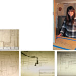 From the first drawing to the built interior is a path with many turns. The scale rule, top of facing page, showed dimensions and “Elmo,” Carl’s articulating model, bottom of facing page, helped him and his family visualize spaces, but the mock-up, as Carl’s daughter Lauren shows, allowed them to experience the layout in 3-D, at left.
