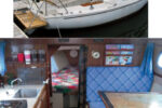 Morgan rests in her slip, at top, covered stem to stern by the sunshade Mike and Sharon made to keep her cool. Belowdecks, at right, the simple layout contains the essentials for cruising, and the deck design permits an outside view from the dinette and from the galley.