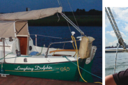 After falling in love with and buying his first sailboat, facing page, Roy, at right, had to learn how to sail so he could bring her from Florida to his home in Vermont.