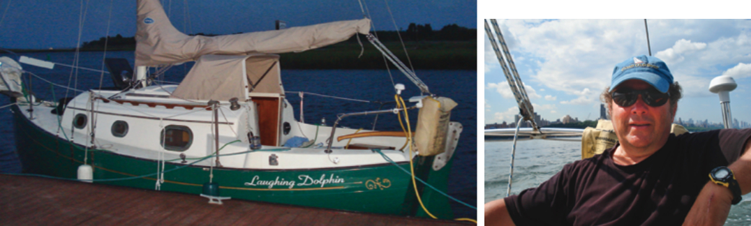 After falling in love with and buying his first sailboat, facing page, Roy, at right, had to learn how to sail so he could bring her from Florida to his home in Vermont.