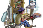 Illustration of someone researching on a computer