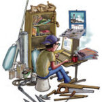 Illustration of someone researching on a computer