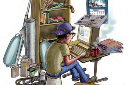 Illustration of someone researching on a computer