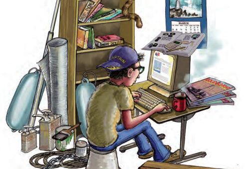 Illustration of someone researching on a computer