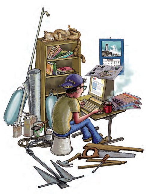 Illustration of someone researching on a computer