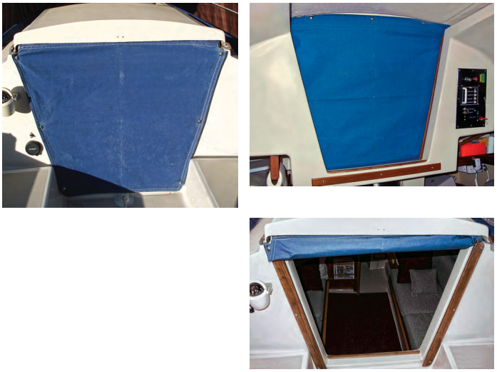 Dan’s soft “hatchboard” provides privacy, keeps out rain, and is a lot easier to manhandle than a wooden board.