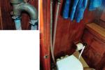 The vented loop prevents back-flooding via the toilet. To pump water into the head, Glyn places a finger over the vent hole.