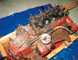 As disassembly begins, the Atomic 4 shows its 39 years of wear, inside and out.