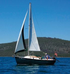 Kevin Crowder’s CP 19 XL, Aurora, built in 2002, sailing on Eagle Lake, California.