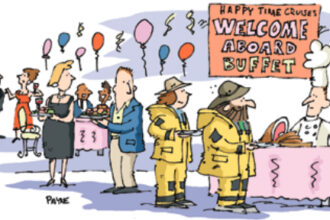 Illustration of sailors joining a cruise