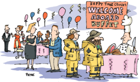 Illustration of sailors joining a cruise