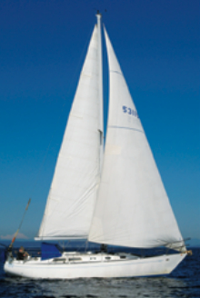 A raked bow and low-profile cabin trunk complement the handsome Perry sheerline to give the Esprit 37 a very sleek look.