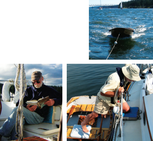 Solitary does not mean lonely, especially with a good book to read and a dinghy in which to explore the anchorage. With no one to see you if you slip, boarding from the dinghy is not to be taken lightly, far right.