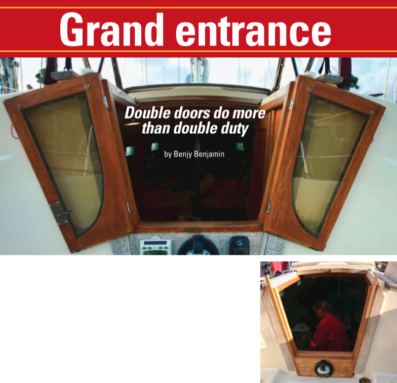 Open, Benjy’s doors rest against the cockpit bulkhead and allow a person to lean against them. The basic frame, at right below, includes the bottom dropboard.