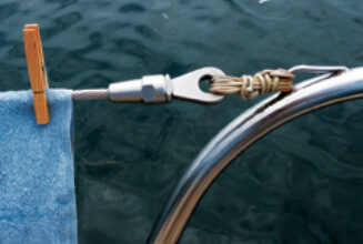 For the price of a handful of swageless rigging terminals, Dave and Connie McBride replaced Eurisko’s doubtful lifelines with new ones made out of her old standing rigging.