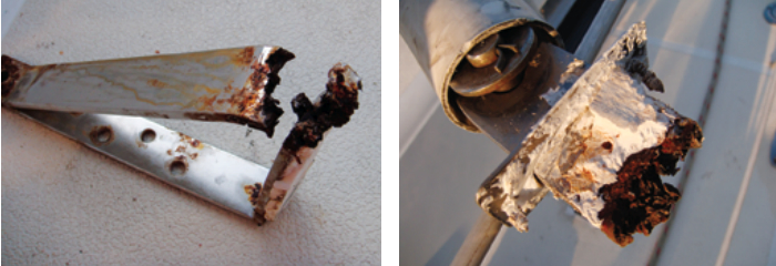 The broken chainplate is an object lesson in all the ills that can befall a stainless-steel fabrication that is hidden from view on a boat. Stainless steel is subject to crevice corrosion, especially in a location where it is starved of oxygen and exposed to salt water. Welds, as this example shows, are especially prone to failure. Periodic inspections, and a regime of cleaning out old caulk on a regular basis and replacing it with new, will go a long way toward ensuring a long life for the replacement chainplate.