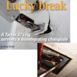 A chainplate lifting from the deck, at right, was the first sign that corrosion had occurred in a place where a routine inspection would not reveal it, below right.