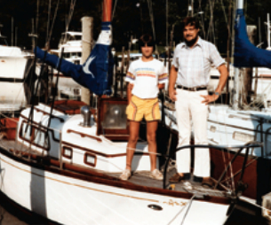 Paul and his stepson, Mark, aboard the newly acquired AnTeak. They were getting ready to sail her from Ocean Springs, Mississippi, to Fairhope, Alabama, where, in time, Paul would transform her into Magnolia.